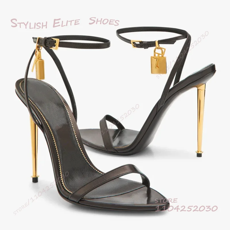 Gold Chain Sandal - Gold Metal Stiletto Sandals Women Lock