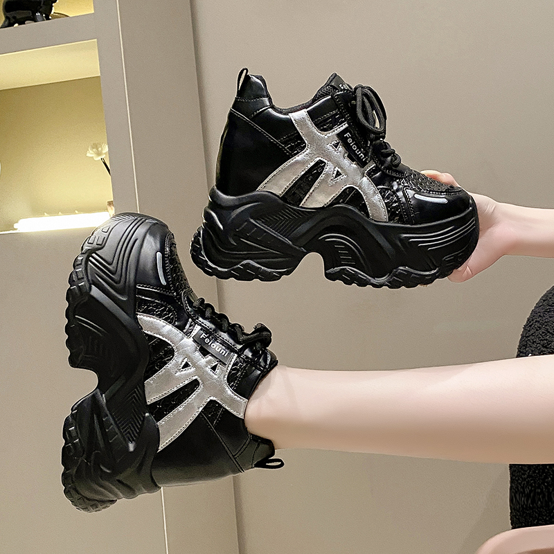 Wedge Heeled Sneaker - Women Autumn Breathable Chunky Sneakers Lace