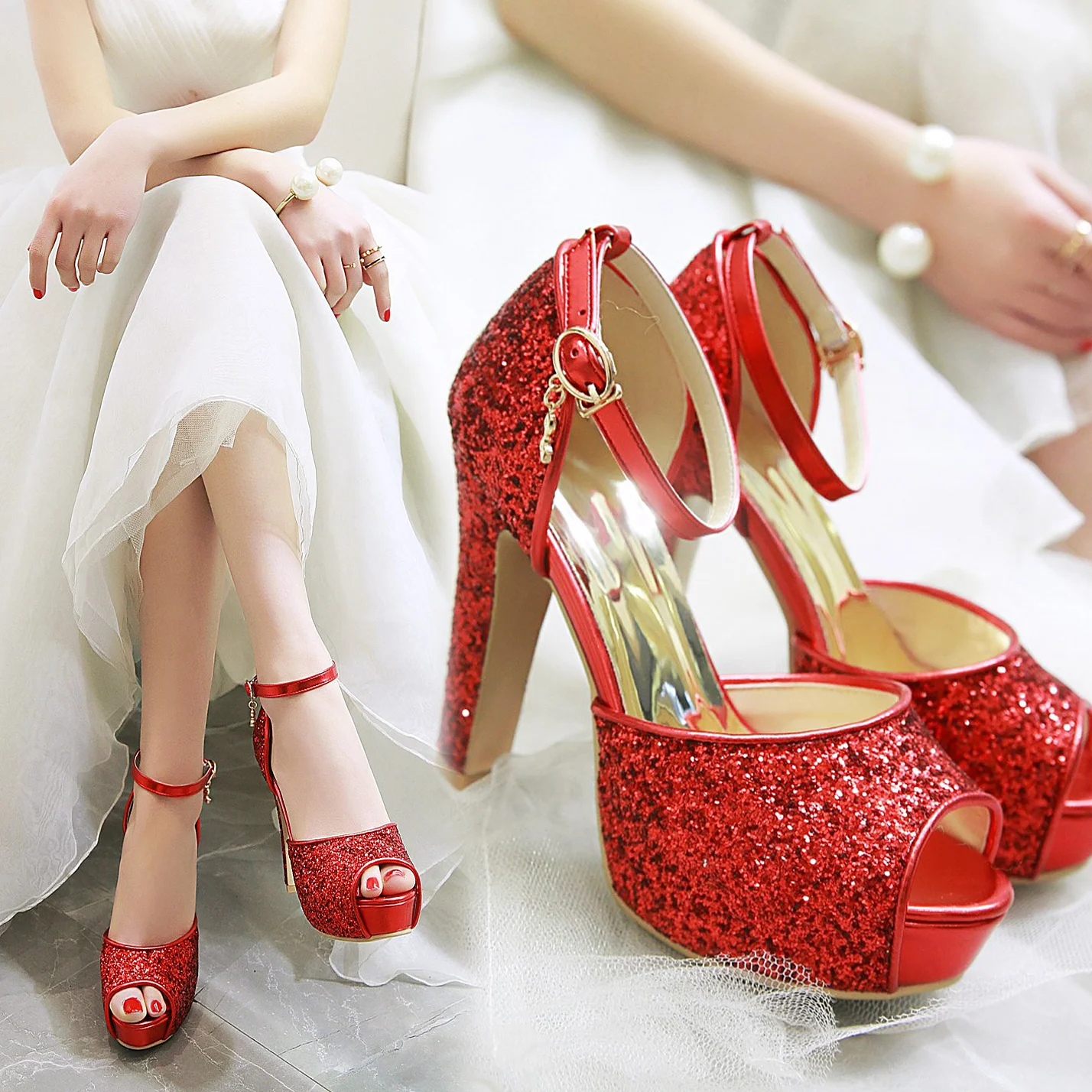 Silver Summer Women High Heel  - Women'S Shoes Peep Toe บทวิจารณ์และราคา