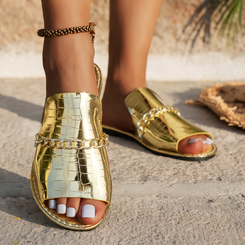 Women's Glitter Gold Slippers  - Gold Chain Sandal บทวิจารณ์และราคา