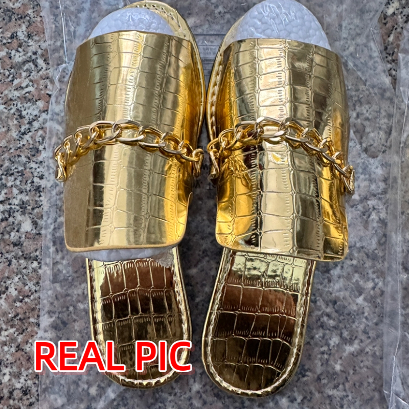 Women's Glitter Gold Slippers  - Gold Chain Sandal บทวิจารณ์และราคา