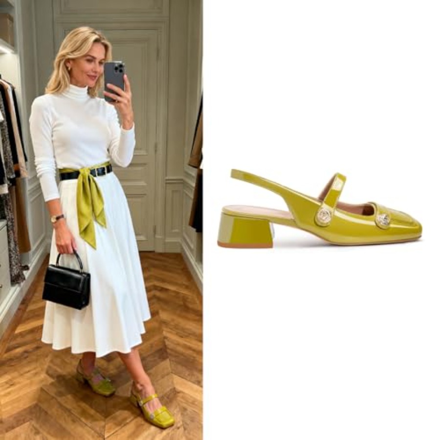 Slingback Mary Jane Heels for  - Low Block Heel Pump บทวิจารณ์และราคา