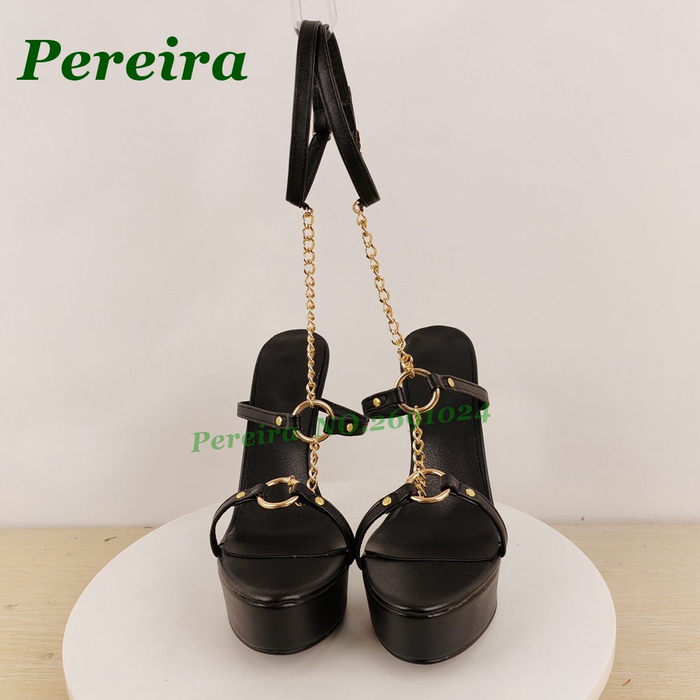 Women's Black Platform Stilett - Gold Chain Sandal บทวิจารณ์และราคา