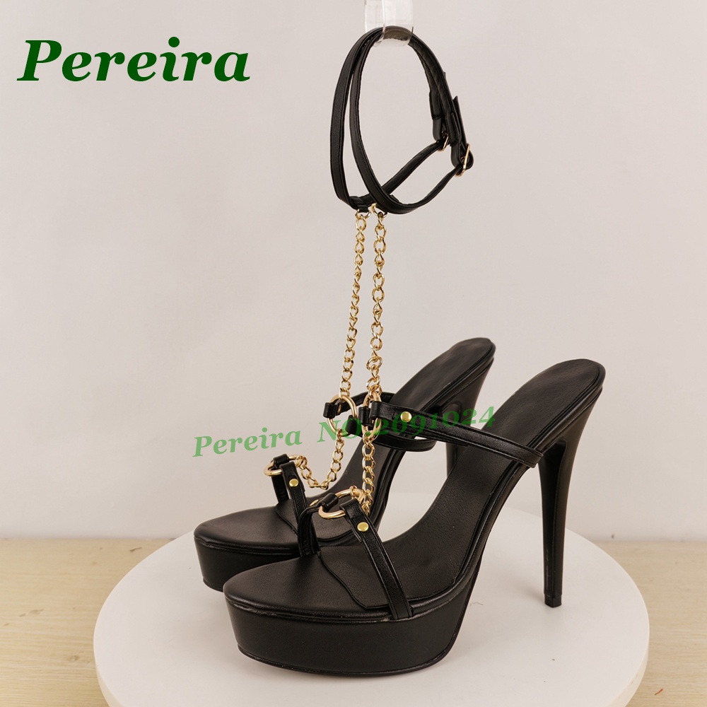Women's Black Platform Stilett - Gold Chain Sandal บทวิจารณ์และราคา