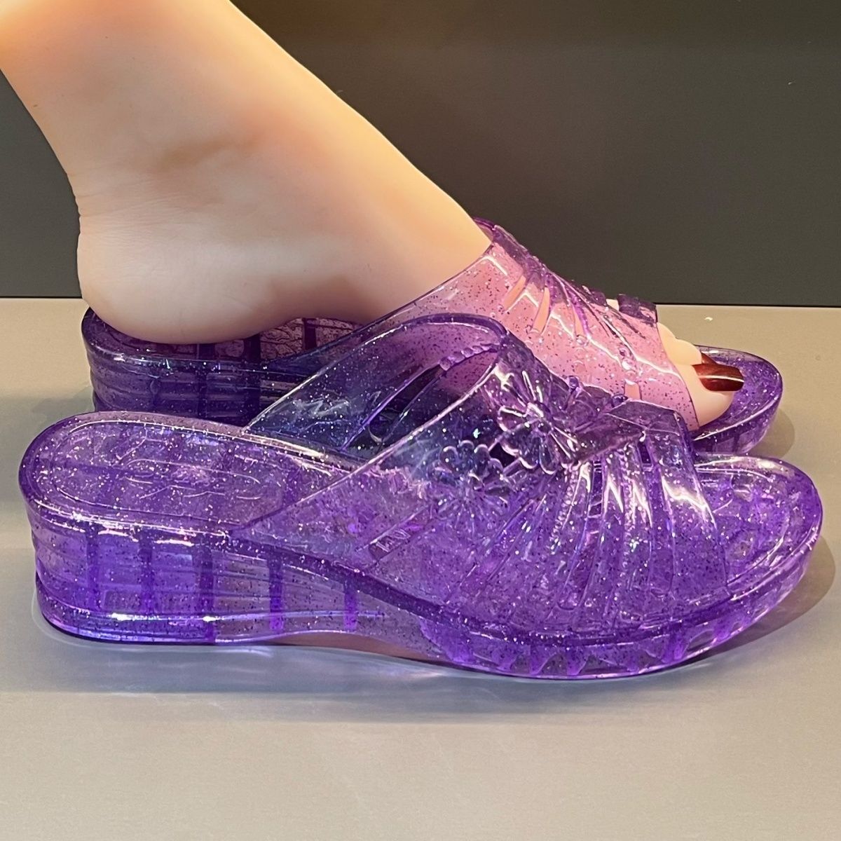 WFashion Purple Glitter Jelly  - Wedge Heeled Sneaker บทวิจารณ์และราคา