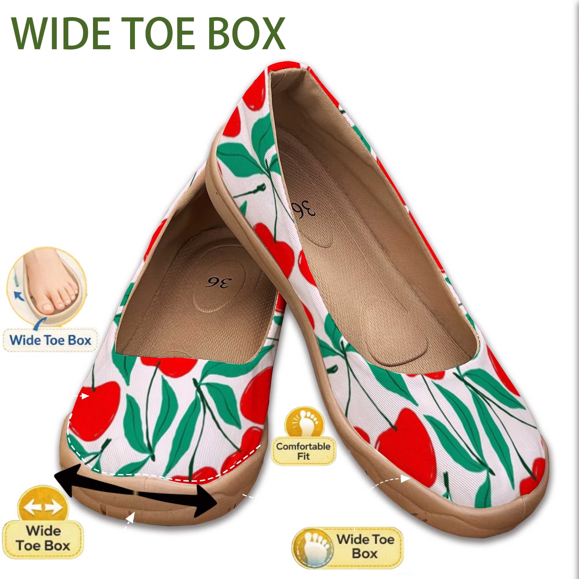 Sweet Cherry-Colored Wide-Fit  - Women'S Shoes For Wide Feet บทวิจารณ์และราคา