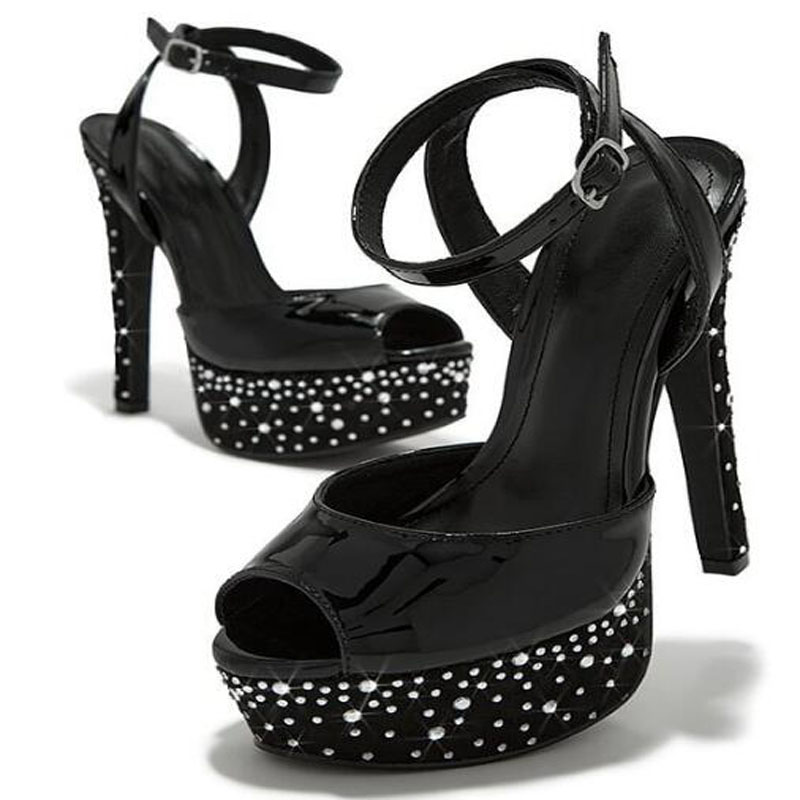 Luxury Women Gold Black Shiny  - Women'S Shoes Peep Toe บทวิจารณ์และราคา