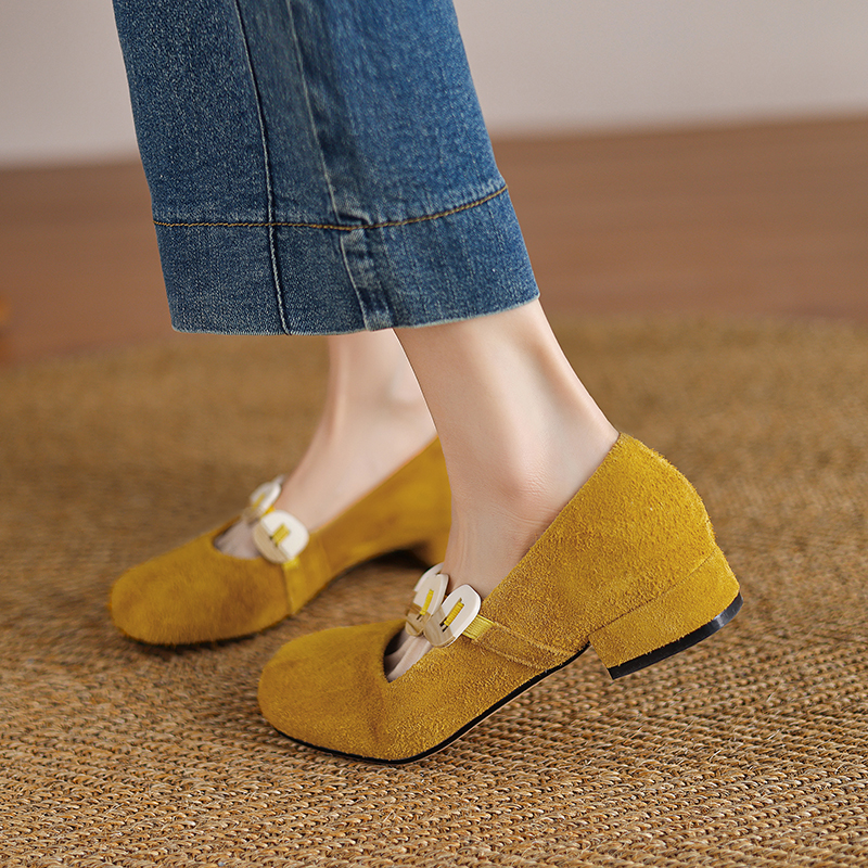 Women Mary Jane Flats Cow Sued - Low Block Heel Pump บทวิจารณ์และราคา