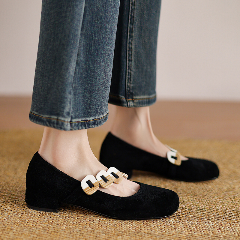 Women Mary Jane Flats Cow Sued - Low Block Heel Pump บทวิจารณ์และราคา